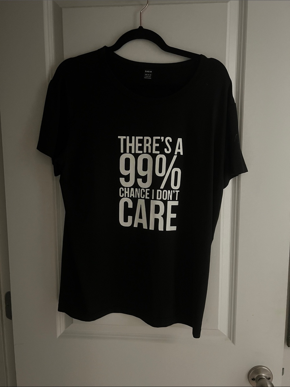 SHEIN Black Short Sleeve Tee with White Slogan Text